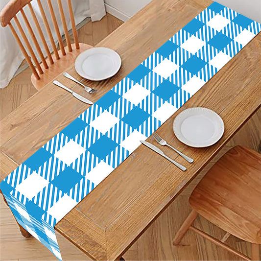 Azure Blue And White Gingham Print Table Runner