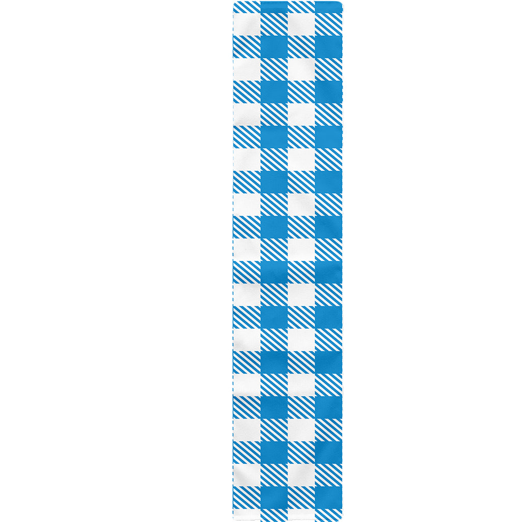 Azure Blue And White Gingham Print Table Runner