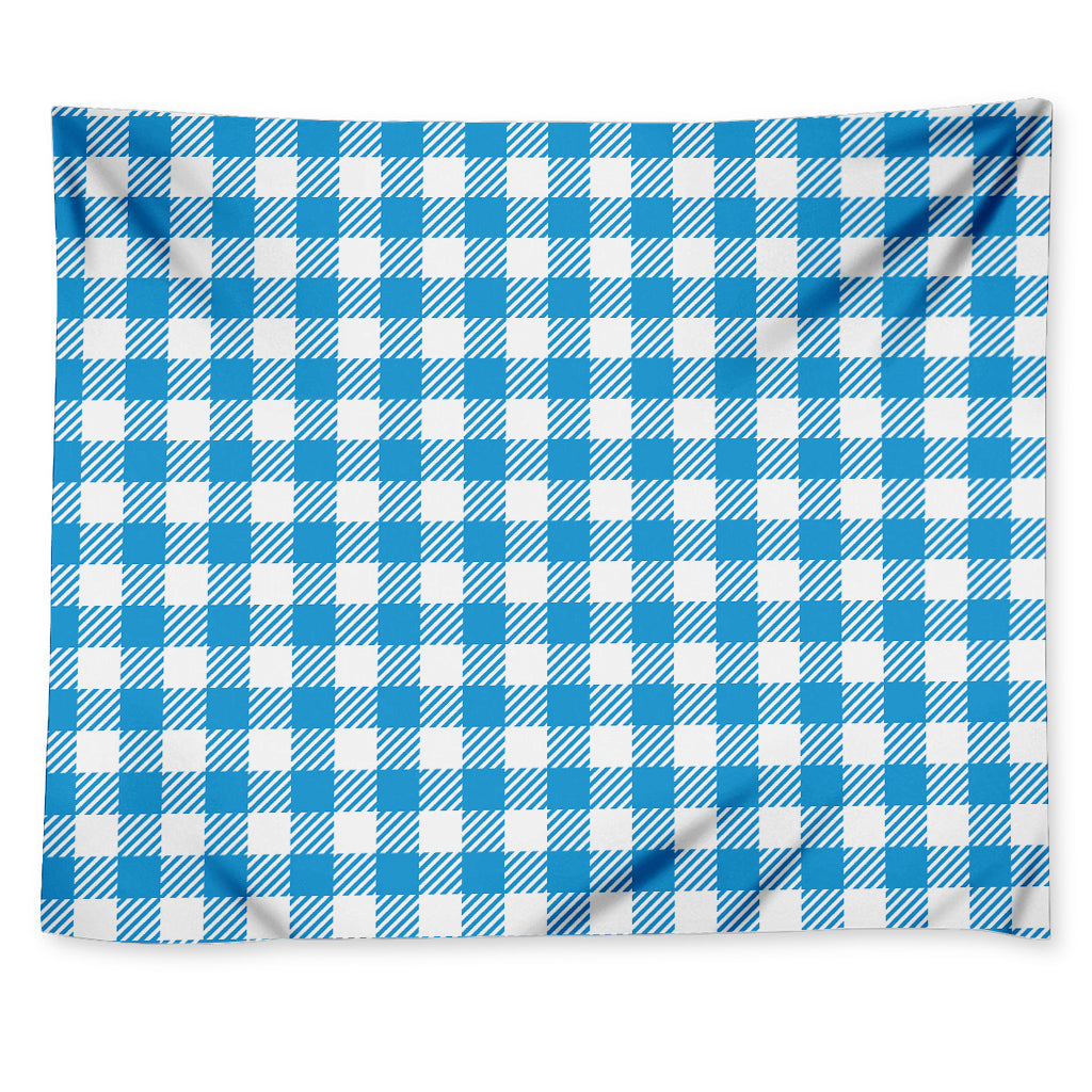 Azure Blue And White Gingham Print Tapestry