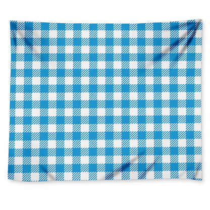 Azure Blue And White Gingham Print Tapestry