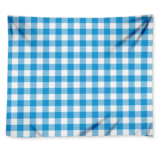 Azure Blue And White Gingham Print Tapestry