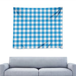Azure Blue And White Gingham Print Tapestry
