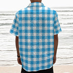 Azure Blue And White Gingham Print Textured Short Sleeve Shirt