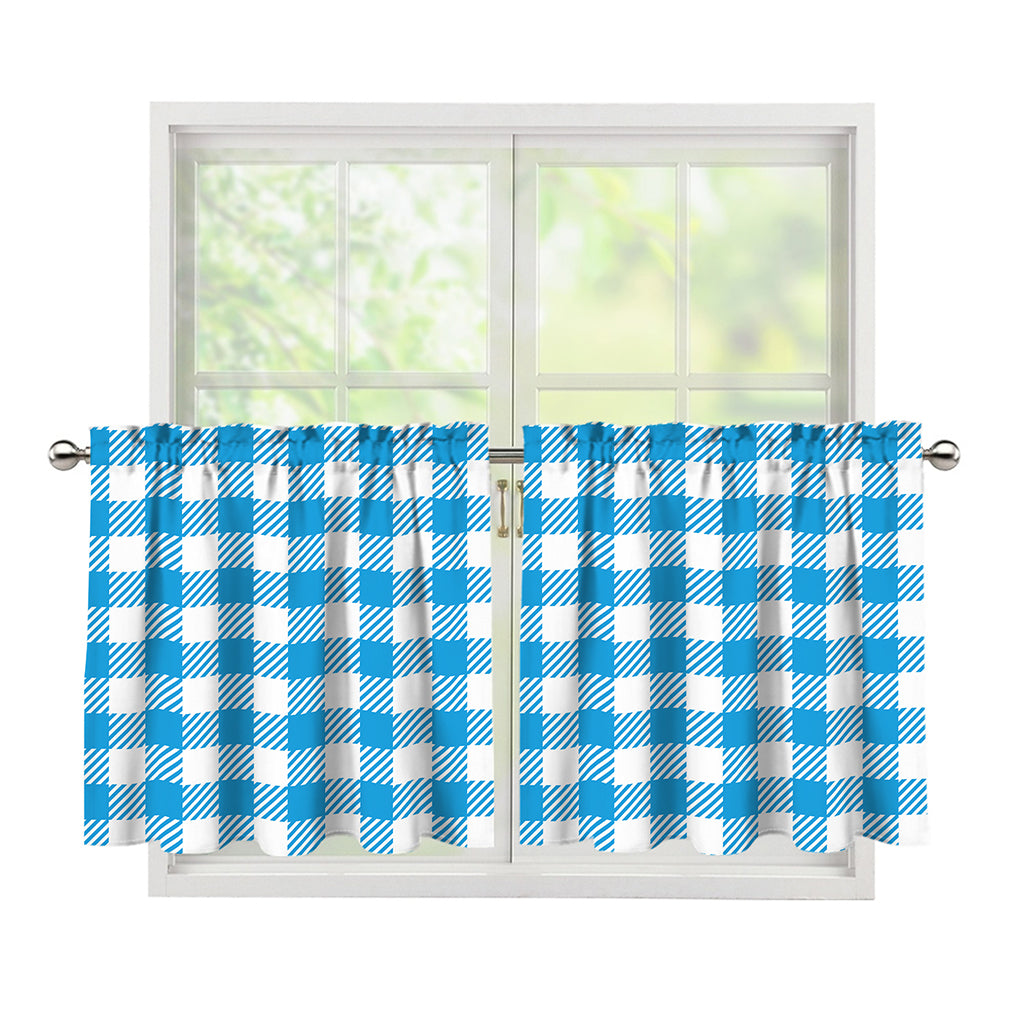 Azure Blue And White Gingham Print Tier Curtains