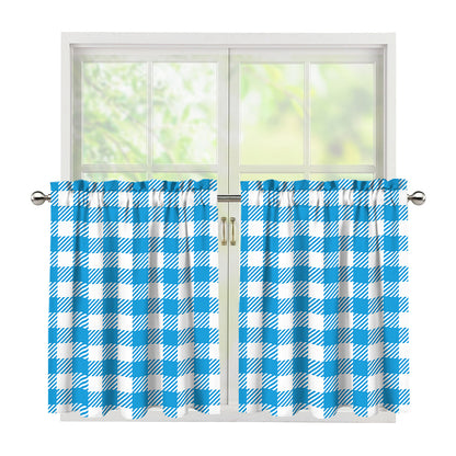 Azure Blue And White Gingham Print Tier Curtains