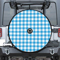 Azure Blue And White Gingham Print Tire Cover With Camera Hole
