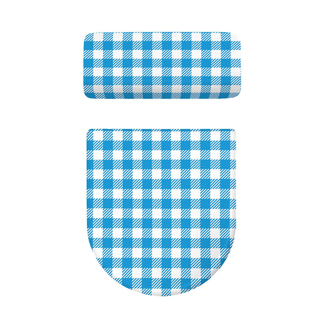 Azure Blue And White Gingham Print Toilet Lid And Tank Cover Set