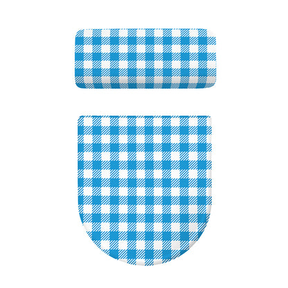 Azure Blue And White Gingham Print Toilet Lid And Tank Cover Set