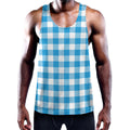 Azure Blue And White Gingham Print Men's Workout Tank Top