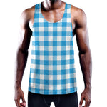 Azure Blue And White Gingham Print Training Tank Top