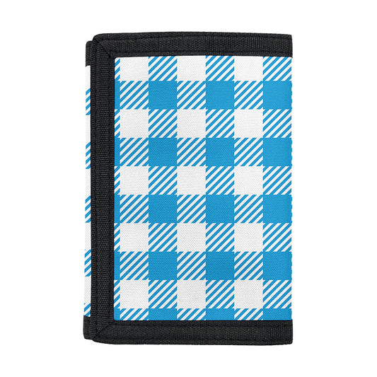 Azure Blue And White Gingham Print Trifold Wallet
