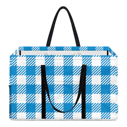 Azure Blue And White Gingham Print Utility Tote Bag