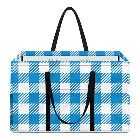 Azure Blue And White Gingham Print Utility Tote Bag