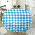 Azure Blue And White Gingham Print Waterproof Round Tablecloth