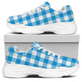 Azure Blue And White Gingham Print White Chunky Shoes