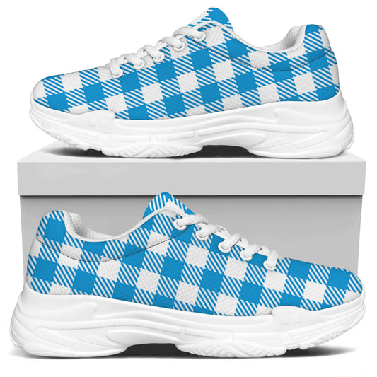 Azure Blue And White Gingham Print White Chunky Shoes