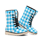 Azure Blue And White Gingham Print Winter Boots