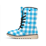 Azure Blue And White Gingham Print Winter Boots