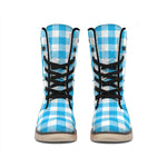 Azure Blue And White Gingham Print Winter Boots