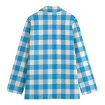 Azure Blue And White Gingham Print Women's Blazer