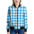 Azure Blue And White Gingham Print Women's Bomber Jacket