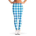 Azure Blue And White Gingham Print Women's Leggings