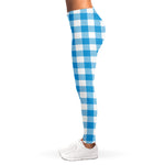 Azure Blue And White Gingham Print Women's Leggings