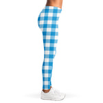 Azure Blue And White Gingham Print Women's Leggings