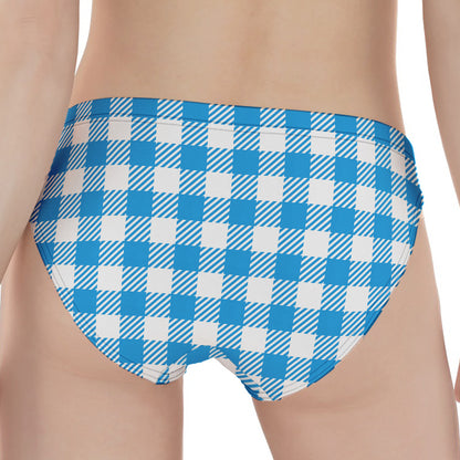 Azure Blue And White Gingham Print Women's Panties