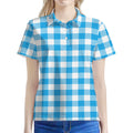 Azure Blue And White Gingham Print Women's Polo Shirt