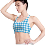 Azure Blue And White Gingham Print Women's Sports Bra
