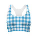 Azure Blue And White Gingham Print Women's Sports Bra