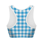 Azure Blue And White Gingham Print Women's Sports Bra