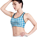 Azure Blue And White Gingham Print Women's Sports Bra