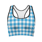 Azure Blue And White Gingham Print Women's Sports Bra