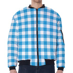 Azure Blue And White Gingham Print Zip Sleeve Bomber Jacket