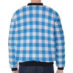 Azure Blue And White Gingham Print Zip Sleeve Bomber Jacket