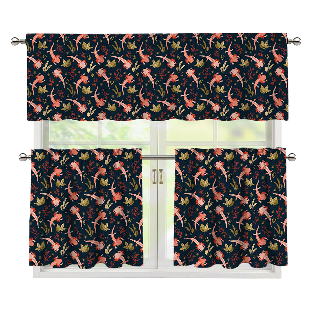 Baby Axolotl Pattern Print 3 Piece Kitchen Curtains