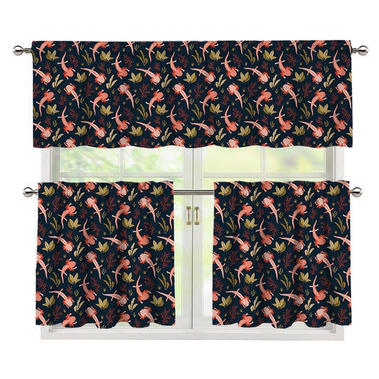 Baby Axolotl Pattern Print 3 Piece Kitchen Curtains