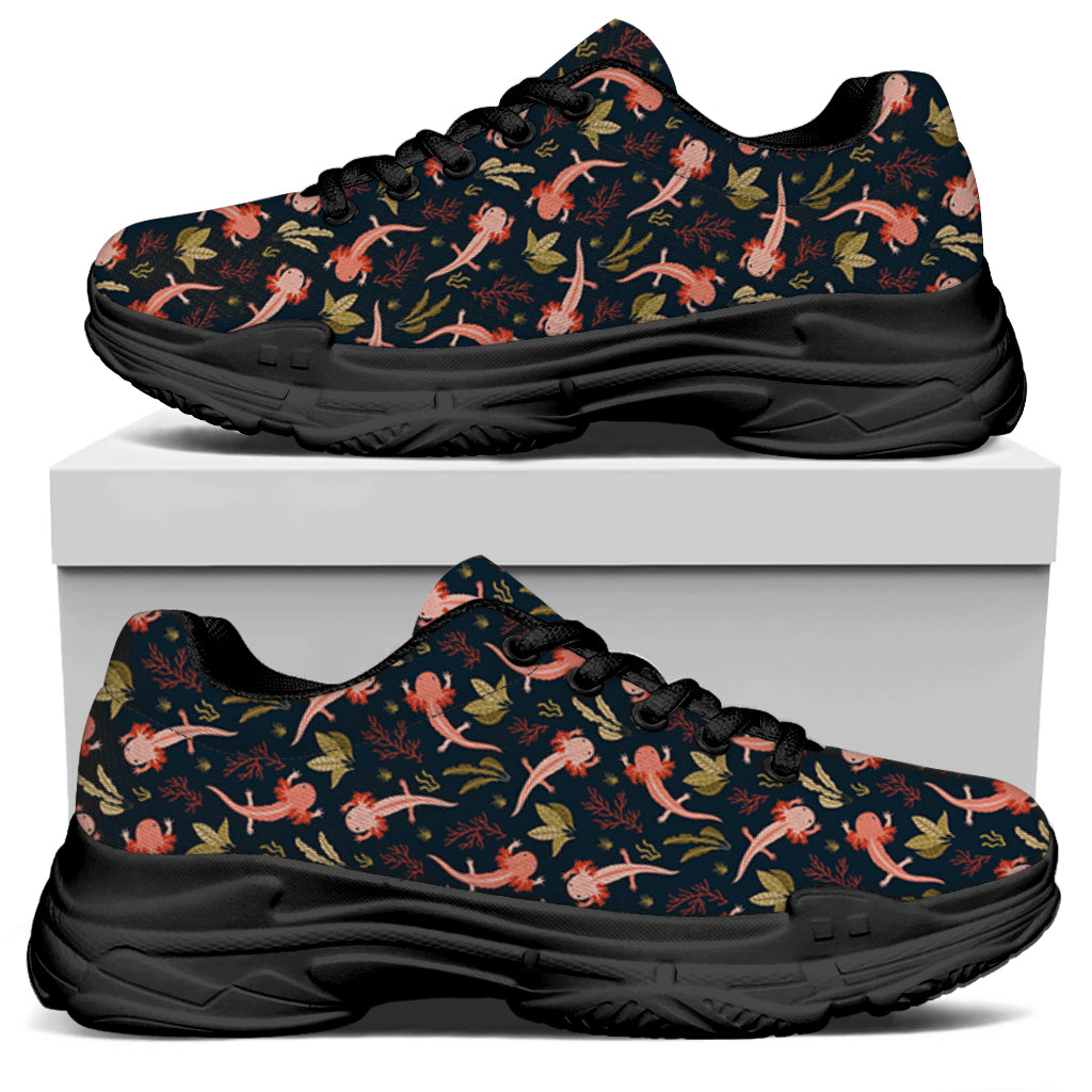 Baby Axolotl Pattern Print Black Chunky Shoes