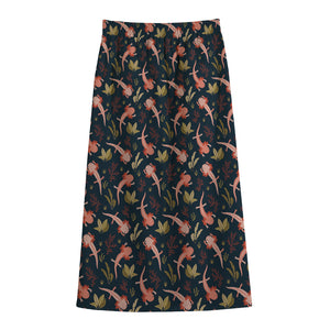 Baby Axolotl Pattern Print Cotton Front Slit Maxi Skirt