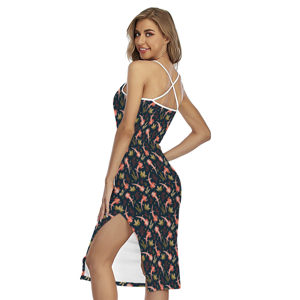 Baby Axolotl Pattern Print Cross Back Cami Dress