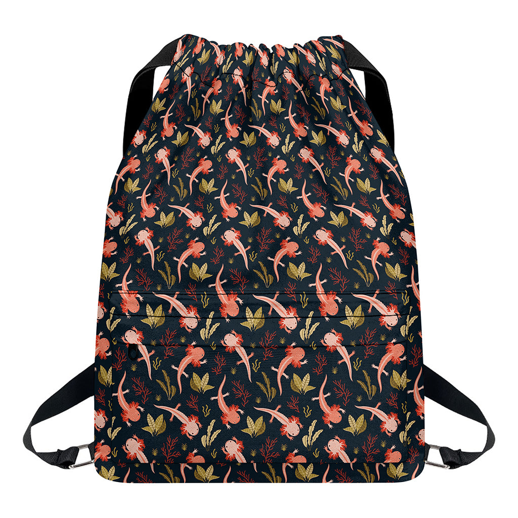 Baby Axolotl Pattern Print Drawstring Backpack