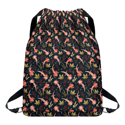 Baby Axolotl Pattern Print Drawstring Backpack