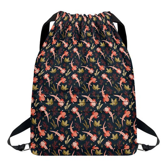 Baby Axolotl Pattern Print Drawstring Backpack