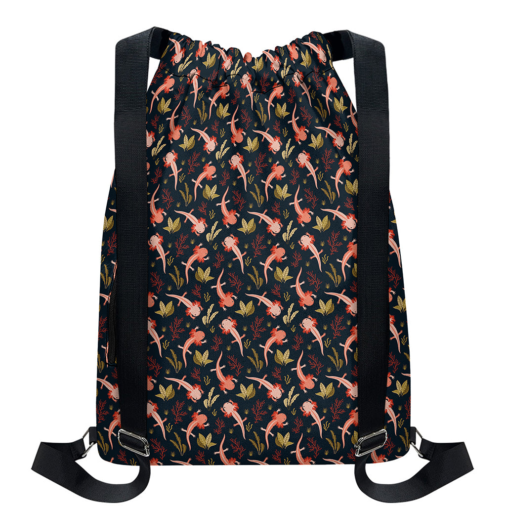 Baby Axolotl Pattern Print Drawstring Backpack