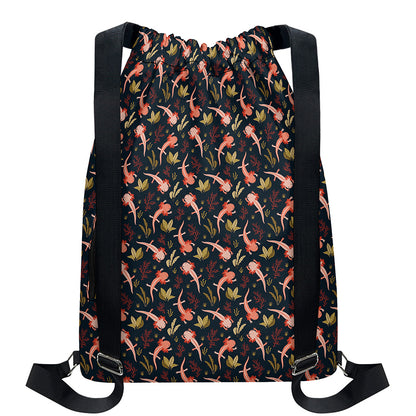 Baby Axolotl Pattern Print Drawstring Backpack