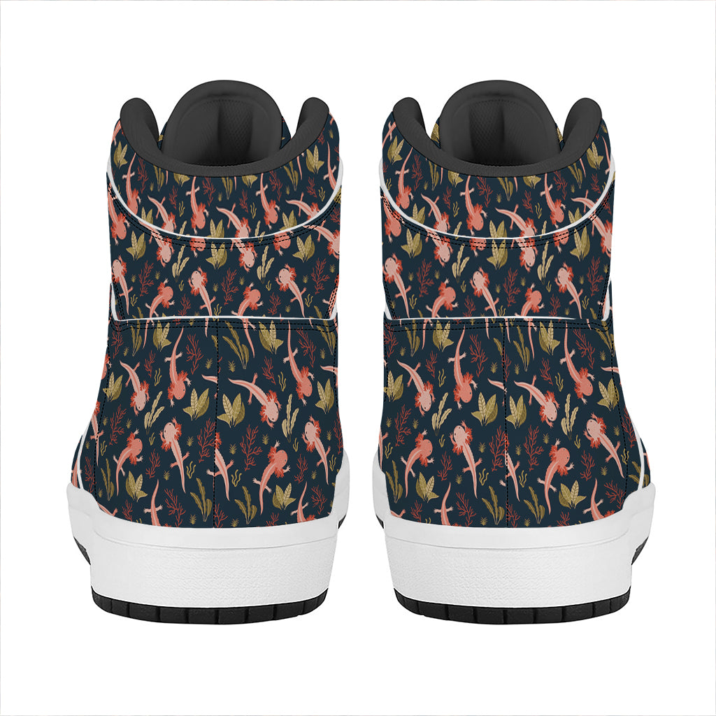 Baby Axolotl Pattern Print High Top Leather Sneakers