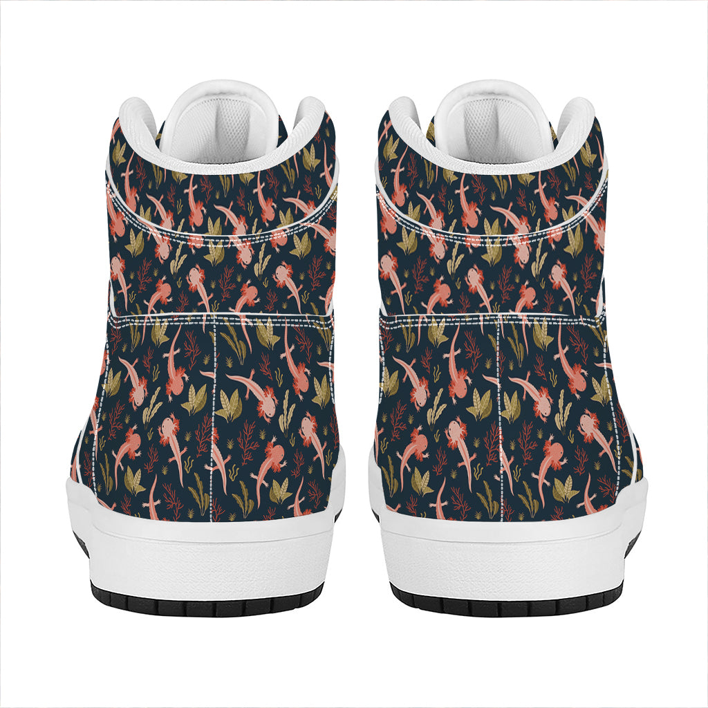 Baby Axolotl Pattern Print High Top Leather Sneakers