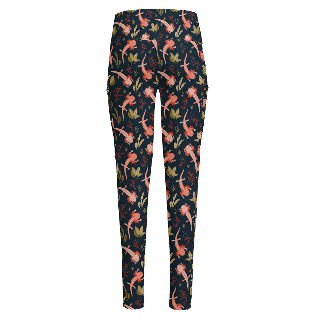 Baby Axolotl Pattern Print High-Waisted Pocket Leggings